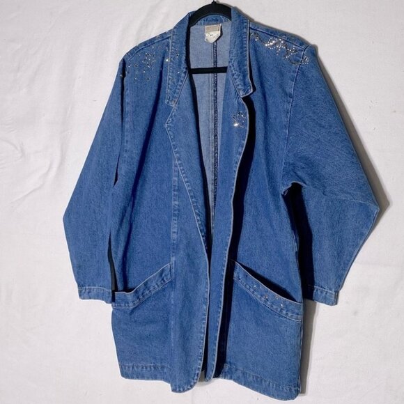 Vintage Lorraine’s Designs 80s 90s Oversized Bedazzled Denim Jean Jacket S - Picture 11 of 11